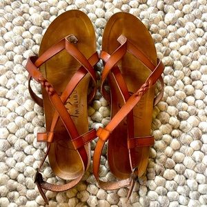 Cognac brown leather comfortable flat strappy sandals gladiators